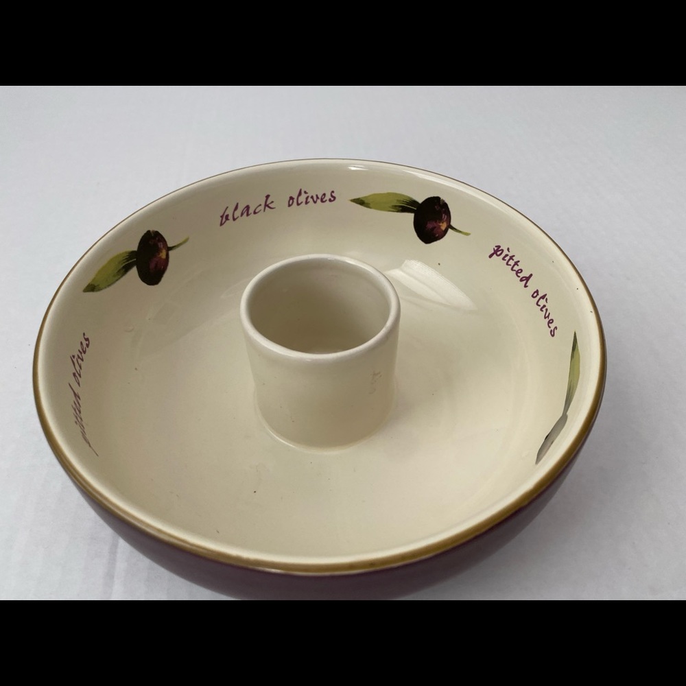 Olive Stoneware Bowl Toothpick Holder in Center